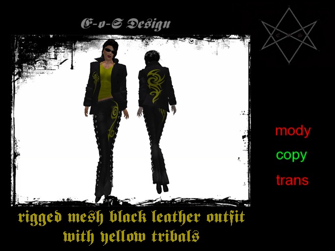 black leather yellow tribal outfit