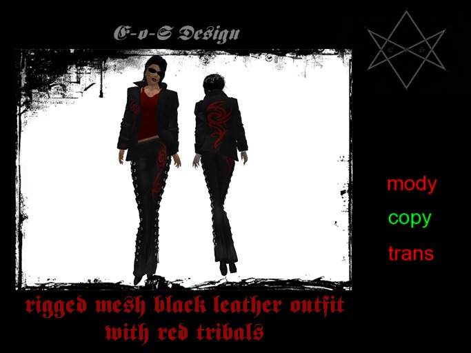 rigged mesh black leather red tribal outfit