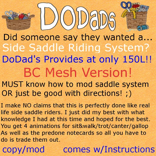 DD's BC Mesh Horse - Side Saddle Animation Kit