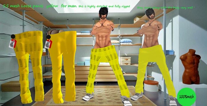 S.S mesh Loose pants  yellow  for man