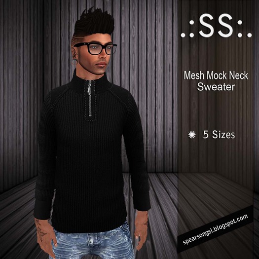 .:SS:. MENS MESH BLACK/BLACK MOCK NECK 