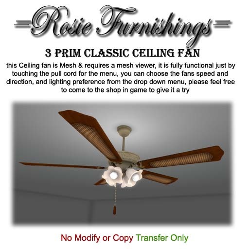 =Rosie Furnishings= 3 Prim Classic S Ceiling Fan_Mesh