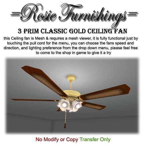 =Rosie Furnishings= 3 Prim Classic G Ceiling Fan_Mesh