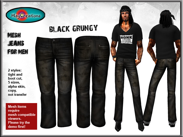 MayCreations mesh jeans black grungy for men