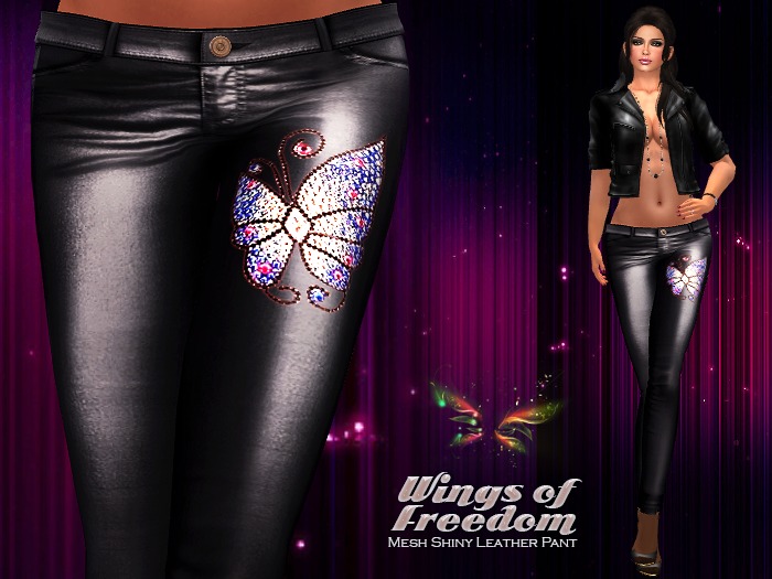 Starfashion Mesh WoF leather pants Black butterfly