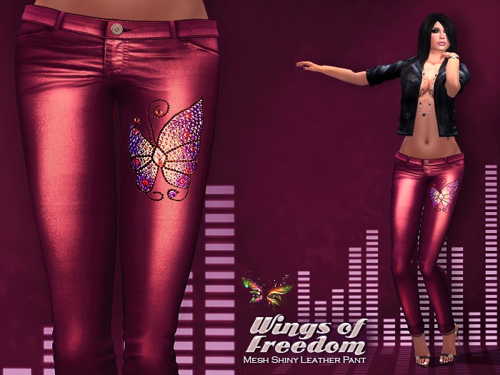 Starfashion Mesh WoF leather pants Burgundy butterfly
