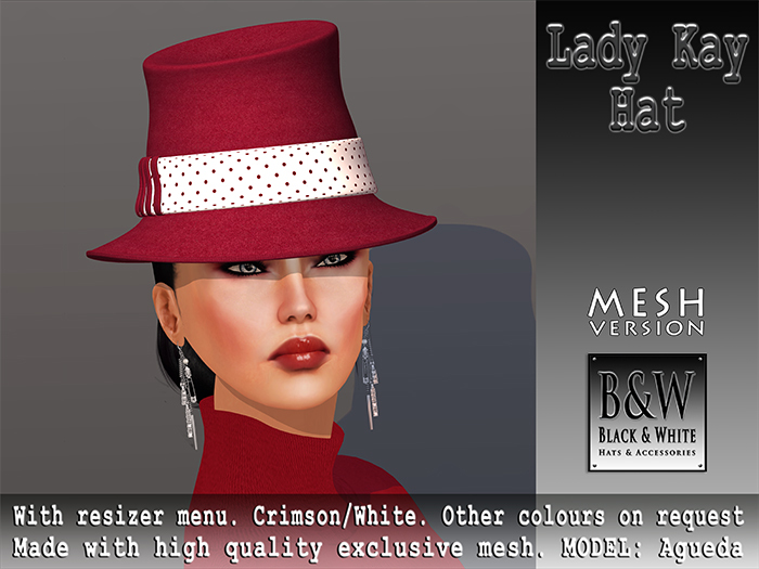 B&W - Lady Kay Hat - Crimson/White - MESH