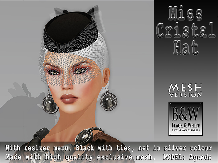B&W - Miss Cristal Hat - Black - MESH