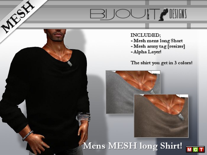 [BiJOU&T]™ .. Mesh Male Long Shirt! .. 3 Colors! [ONE DAY PROMO]