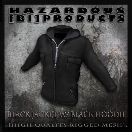 :[HBP]: Men's Jacket with Hoodie: BLACK/BLACK [High Quality Rigged Mesh]