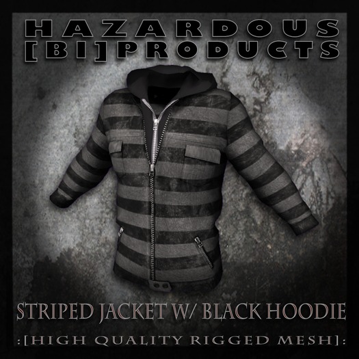 :[HBP]: Men's Jacket with Hoodie: GRAY STRIPES [High Quality Rigged Mesh]