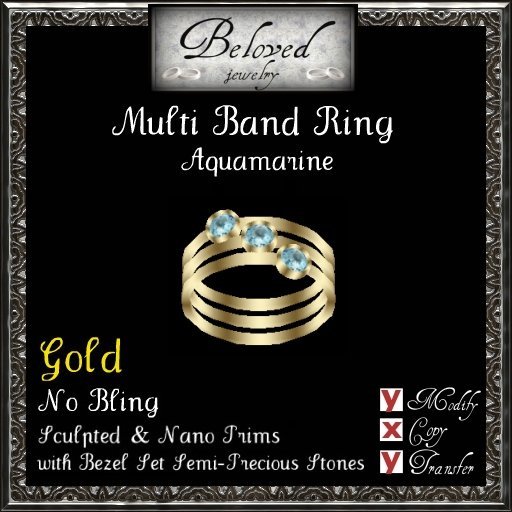 Beloved Jewelry : GOLD Multi Band Ring (Right Hand)-Bezel Aquamarine