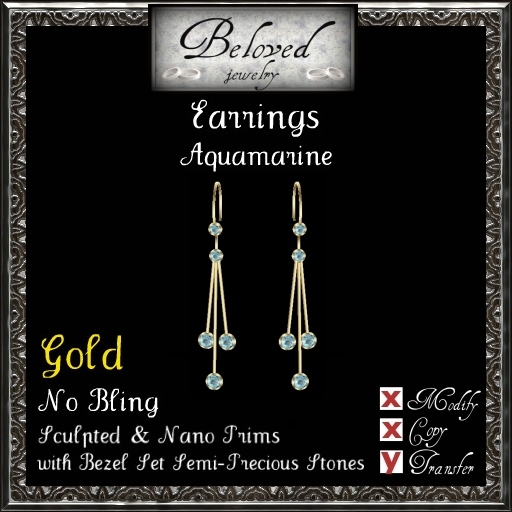 Beloved Jewelry : GOLD Dangle Earrings-Bezel Aquamarine