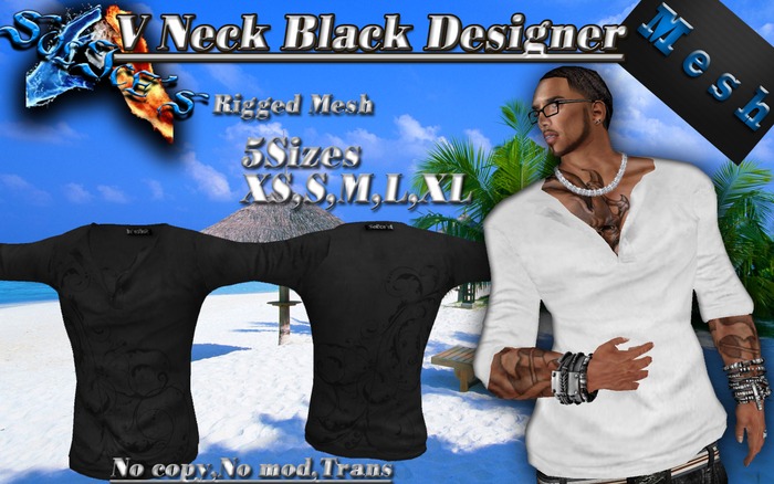 *SoL!ce's* V Neck Rigged Mesh Black Designer 