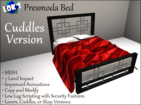 *Lok's Presmoda Cuddle Bed - Mesh, Copyable, 7 prims