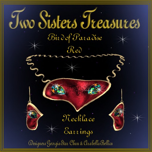 TST - BIRD OF PARADISE BLACK DIAMOND RED NECKLACE & EARRINGS SET