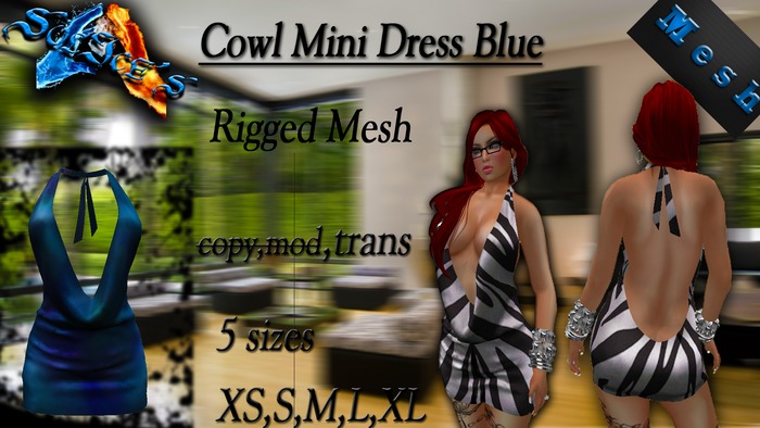 *SoL!ce's* Cowl Mini Dress Rigged Mesh Blue