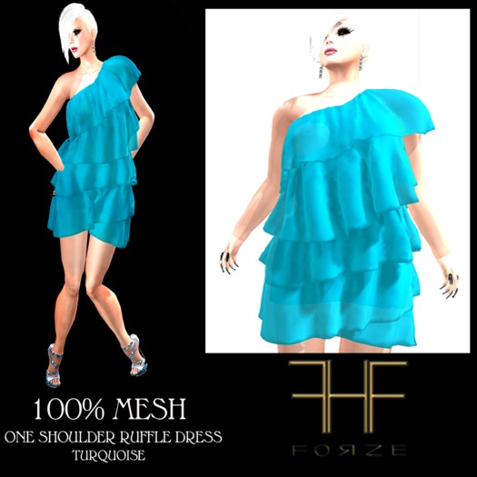 .:FORZE:. One Shouder Ruffle Dress (Turquoise)