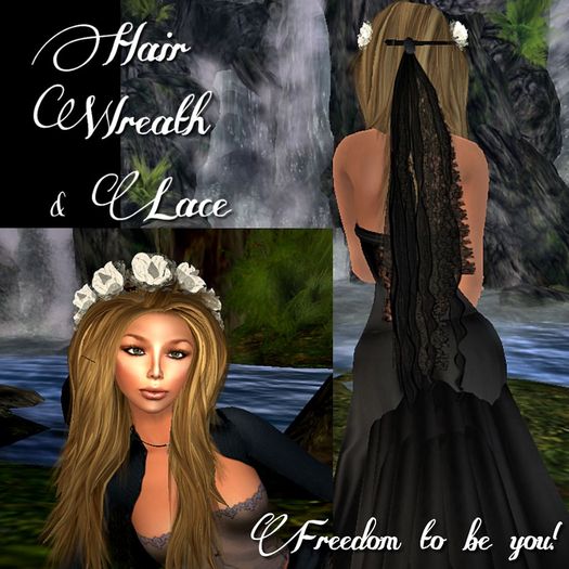 Hair Wreath W/black lace Ribbons