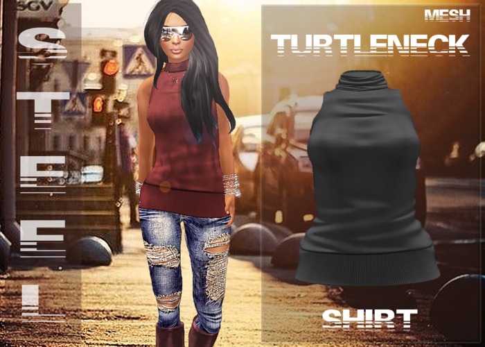 ~Cysleek =^.-=~ Mesh Turtle Neck Shirt W (Steel) 