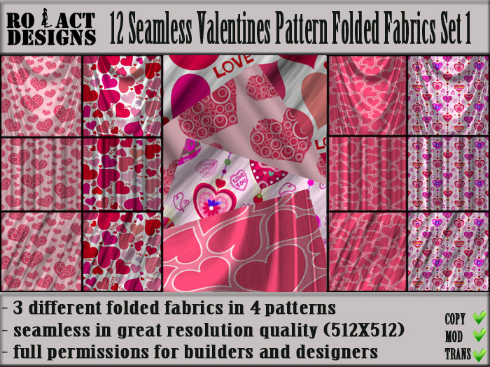 Ro!Act Designs 12 Seamless Valentines Patterns Folded Fabric S1