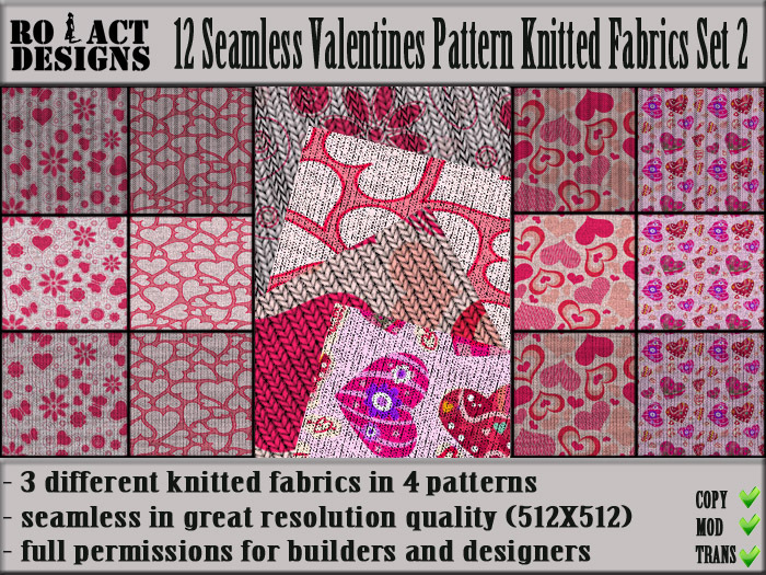 Ro!Act Designs 12 Seamless Valentines Paterns Knited Fabrics S2