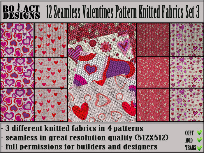 Ro!Act Designs 12 Seamless Valentines Paterns Knited Fabrics S3