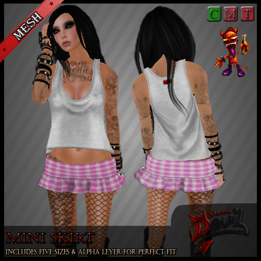 ..::Drunk Devil ::.. ~ Checkered Pink ~ MESH Mini Skirt