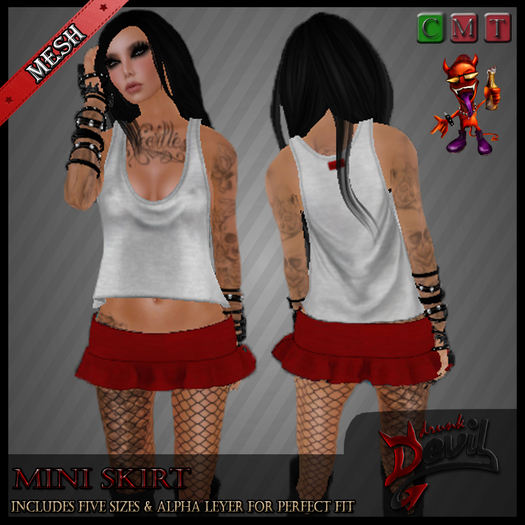 ..::Drunk Devil ::.. ~ Red ~ MESH Mini Skirt