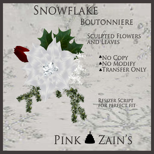 Snowflake Boutonniere - White/Red [Box]