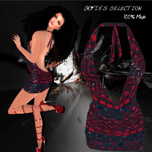 <S> Mesh Halter Red Dress
