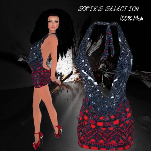 <S> Mesh Halter Dress ( Red& Blue)