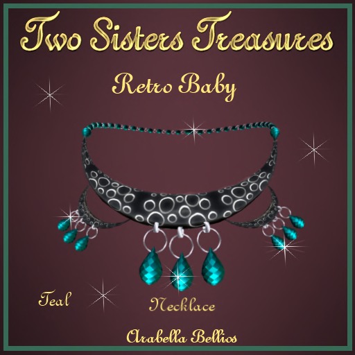 RETRO BABY TEAL DIAMOND NECKLACE / BLK SILVER RINGS