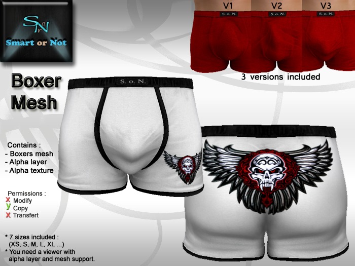 Boxer Tête de mort ailée noir blanc - MESH