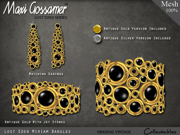 Bangles - Gold And Silver Miriam Bangles Set With Jet Stones