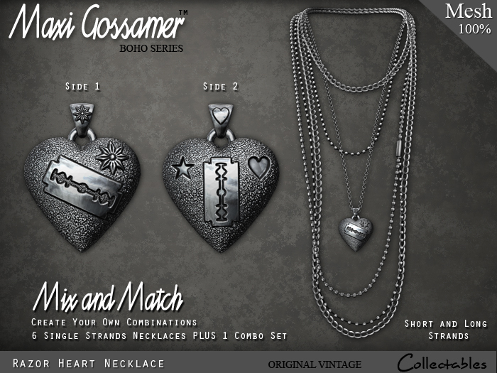 Necklace - Razor heart Necklace - Silver