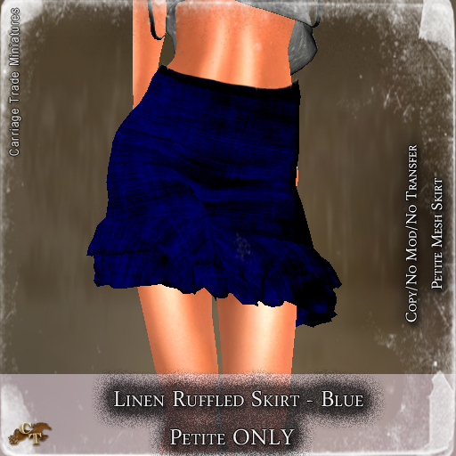 @CTM@ Linen Ruffled Skirt (PETITE ONLY) Blue