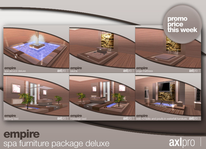 Second Life Marketplace - AXL pro box - Empire Spa Furniture Package Deluxe