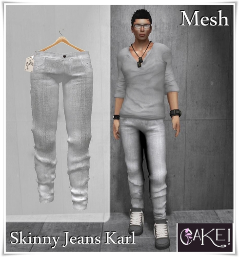 [[>CaKe!<]]  Skinny Jeans Karl Mesh-White