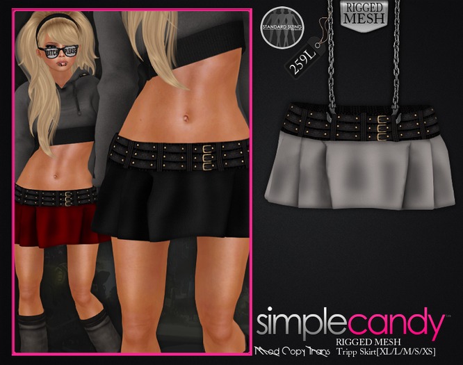 Simplecandy - Mesh Trip Skirt [Light Grey]