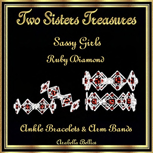 TST - SASSY GIRLS RUBY DIAMOND ANKLE BRACELETS / ARM BANDS SILVER