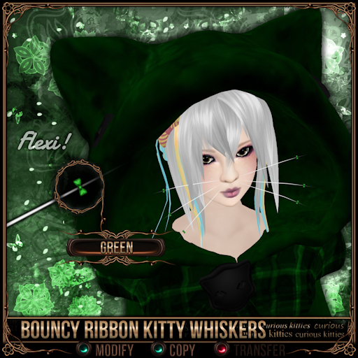 =^.^= Curious Kitties - Bouncy Ribbon Kitty Whiskers - Green