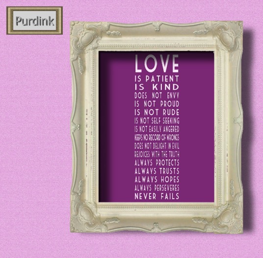 Purdink - 'LOVE' - (Corinthians) Picture in White Ornate Frame