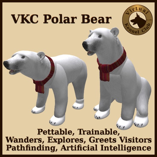 Second Life Marketplace VKC® Polar Bear Artificially Intelligent (AI) Trainable Pathfinding