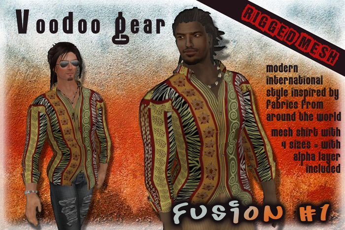 !Voodoo Gear! Men's Mesh Dress Shirt "Fusion #1" African Fusion Print