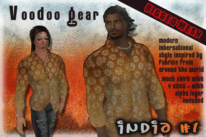 !Voodoo Gear! Men's Mesh Dress Shirt "India #1" in Embroidered Gold