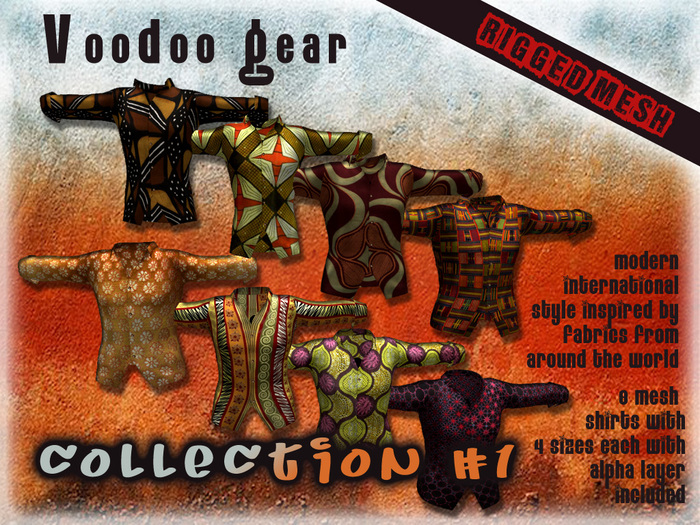 !Voodoo Gear! Men's Mesh Dress Shirt "Collection #1" (FATPACK) in African, Indian, Arabian fabric prints