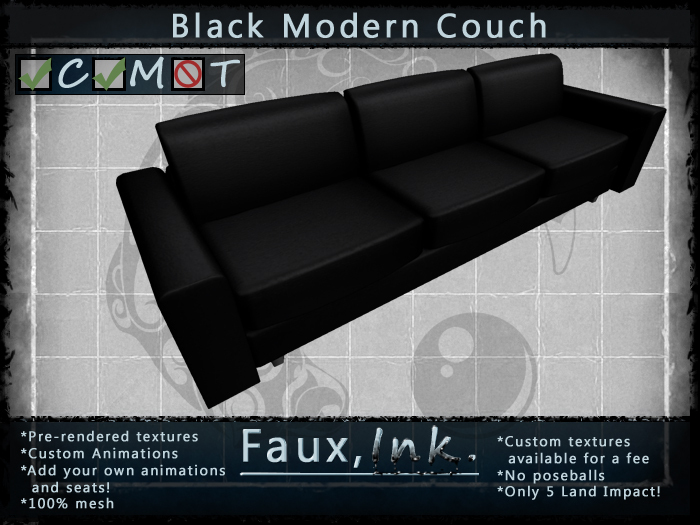[Faux, Ink.] Black Modern Couch (Boxed)