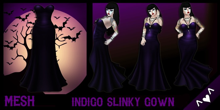 ^v^DRBC^v^Indigo Slinky Gown
