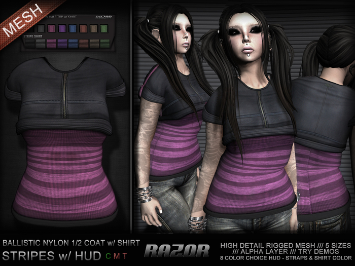 =Razorblade Jacket= Ballistic Nylon 1/2 Coat /// STRIPES w/ HUD 